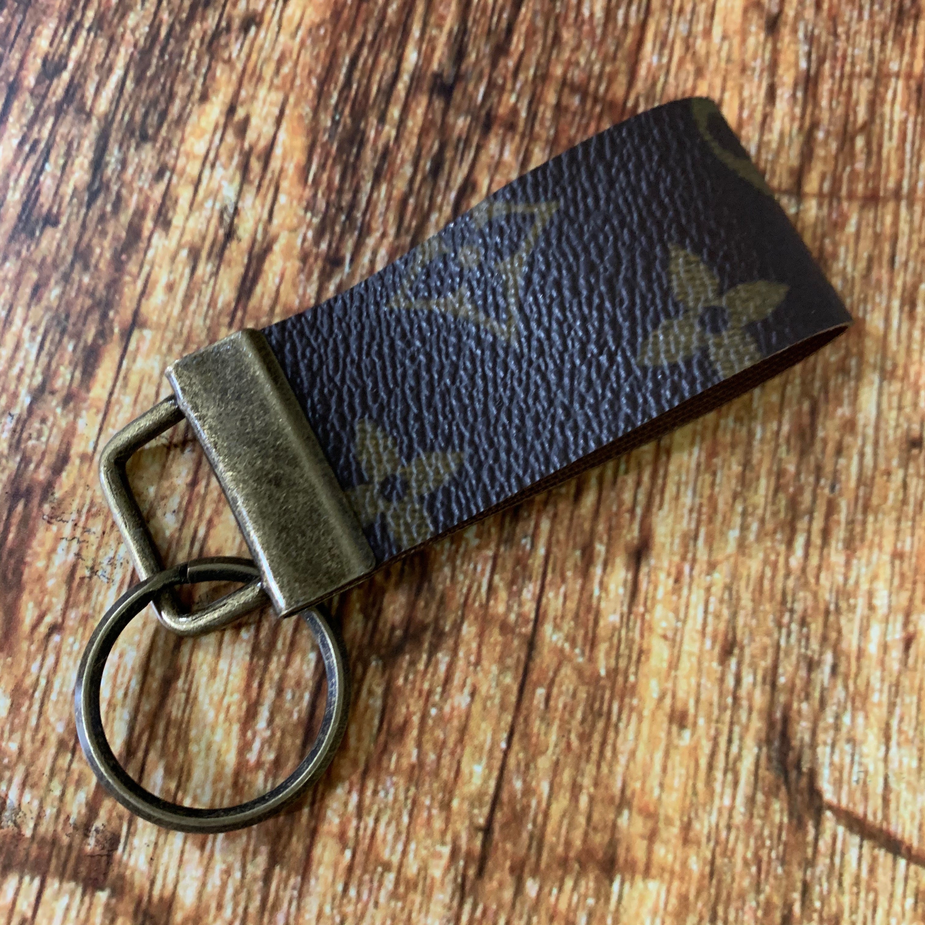 Repurposed Louis Vuitton Leather Key Chain Wide