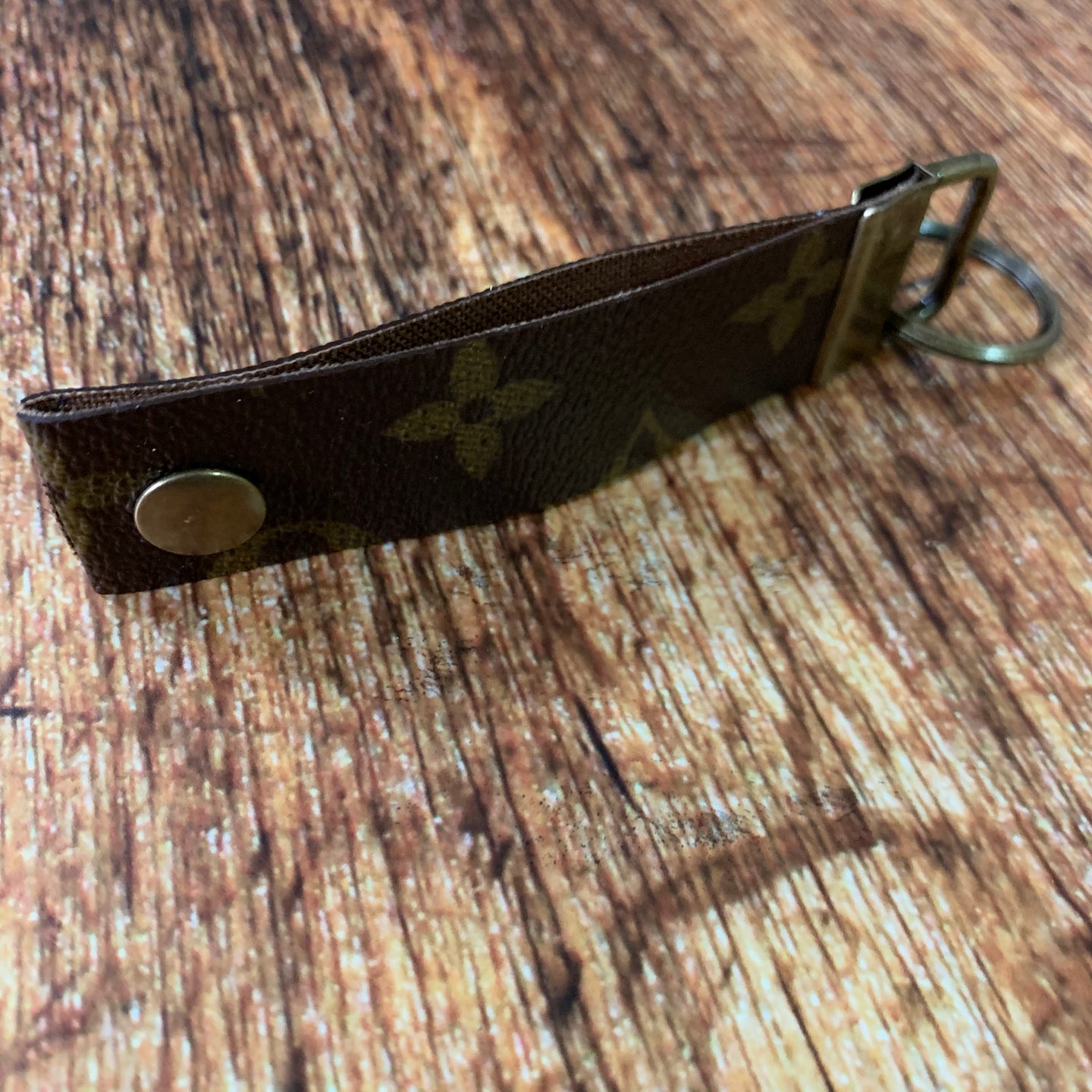 Repurposed Louis Vuitton Leather & Antique Gold Key Chain