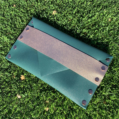 Metallic Teal Leather Envelope Clutch with Rose Gold Strap