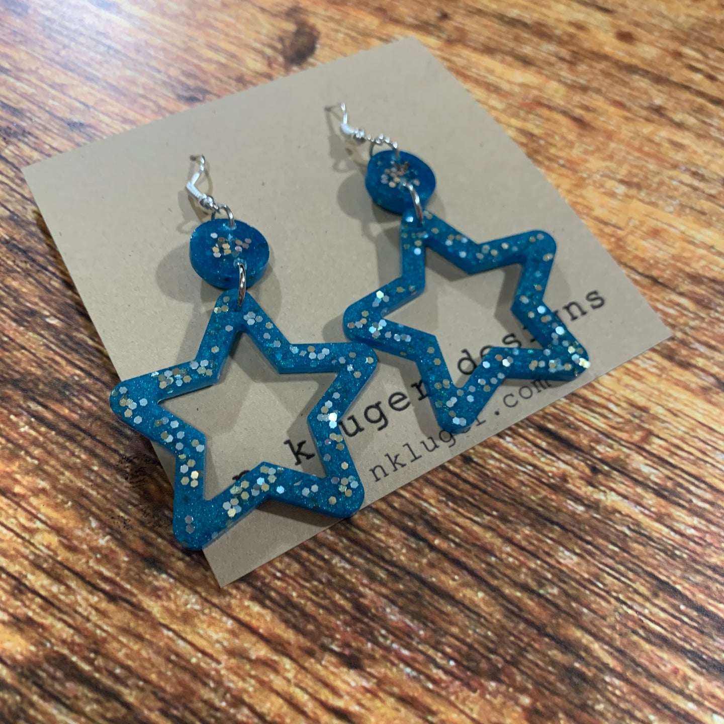 Teal Green Glitter Star Resin Dangling Earrings