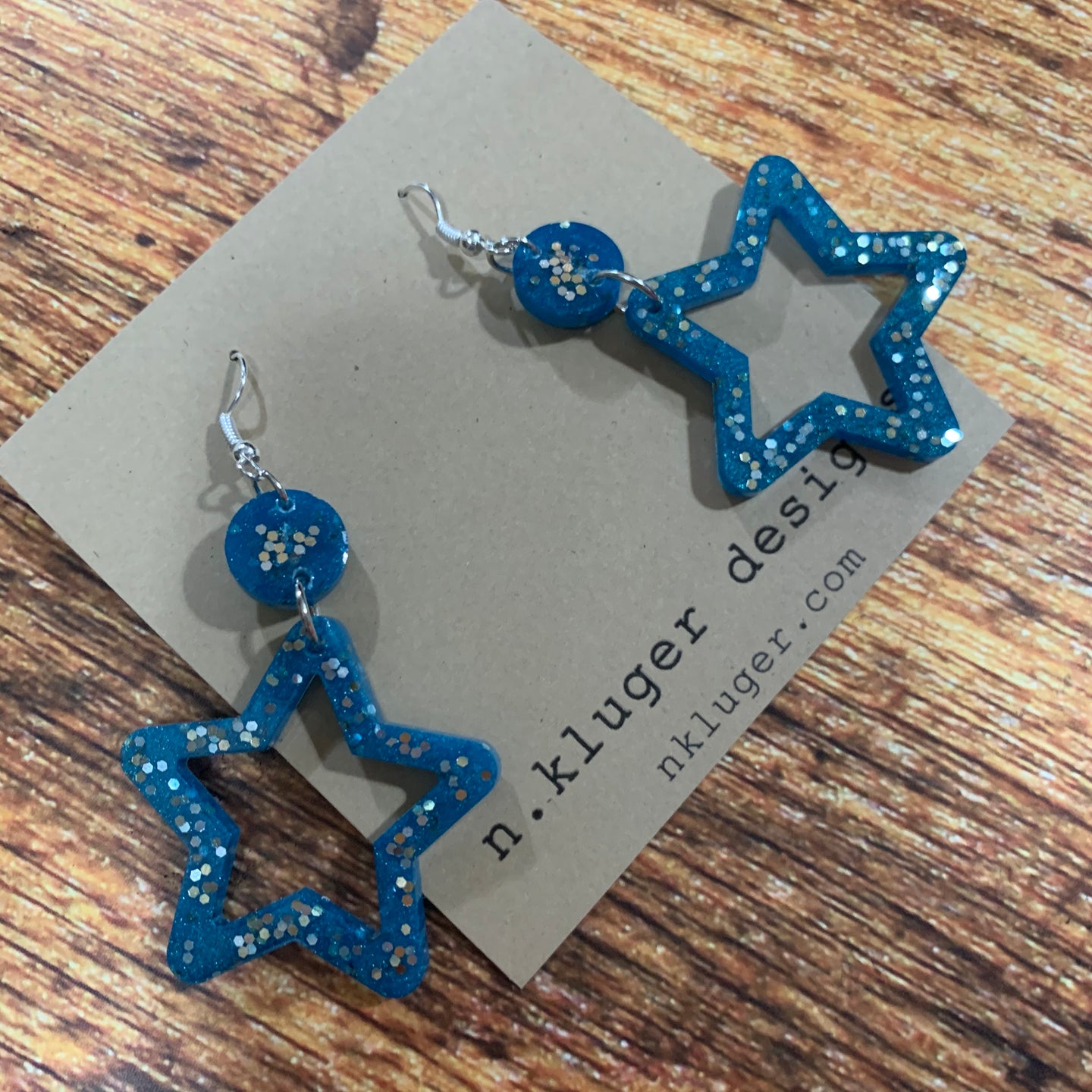 Teal Green Glitter Star Resin Dangling Earrings