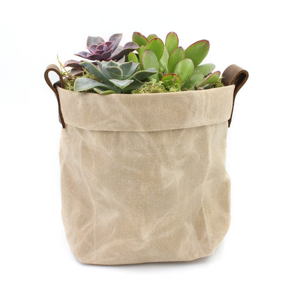 Waxed Canvas "Kiki Pot" Khaki Planter Basket