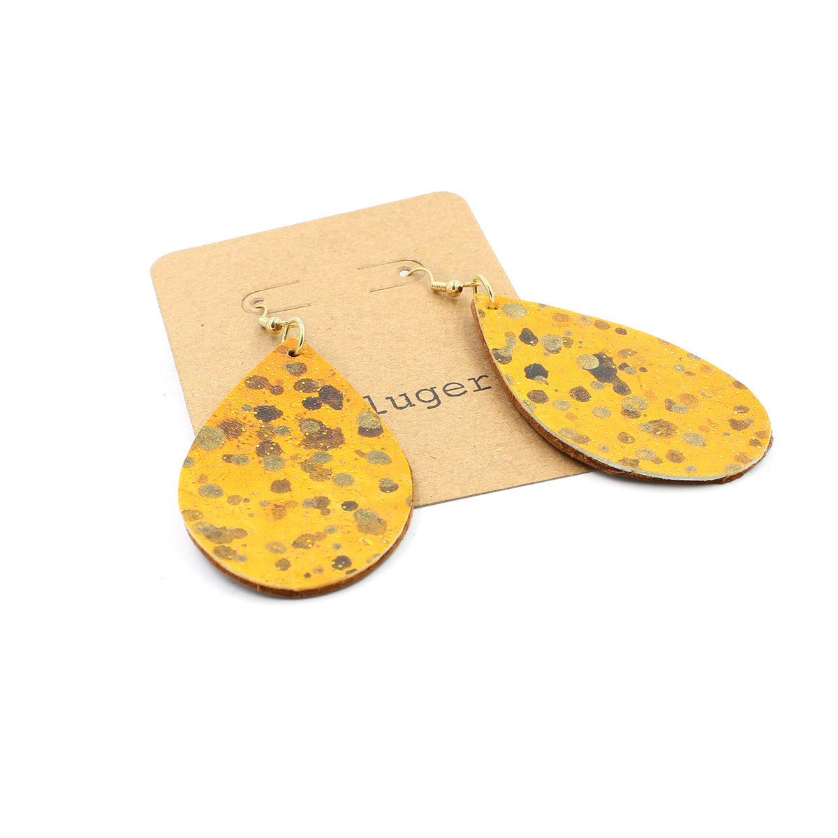 Hand-Painted Glittery Leather Drop Earrings - N.Kluger Designs Earrings