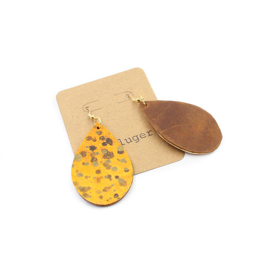 Hand-Painted Glittery Leather Drop Earrings - N.Kluger Designs Earrings
