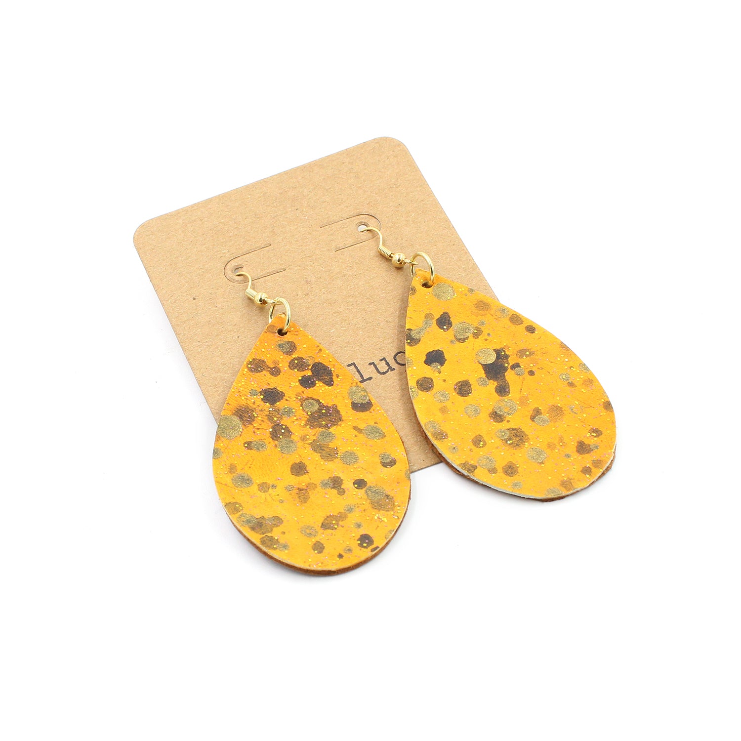 Hand-Painted Glittery Leather Drop Earrings