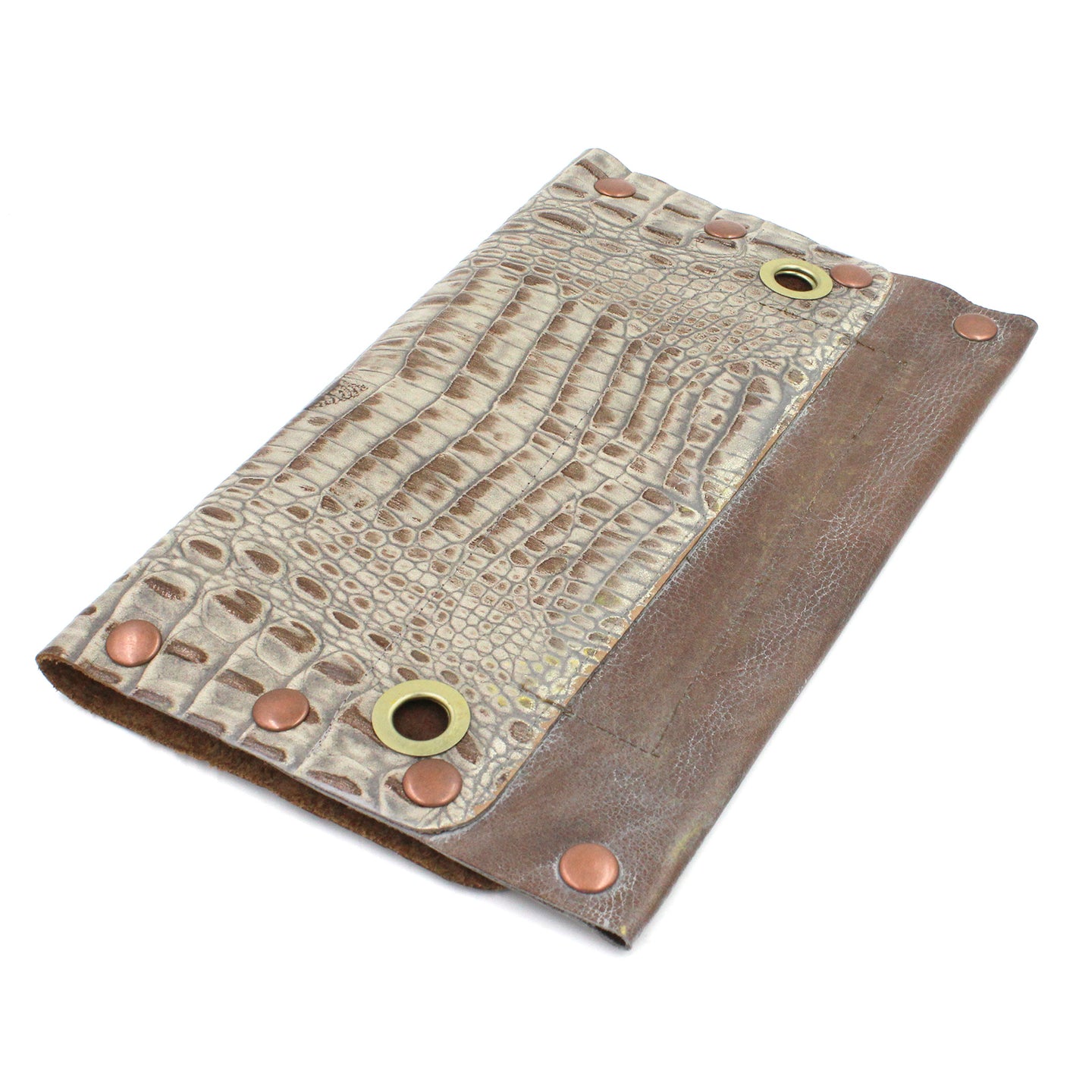 Antiqued Handmade Textured Two-Tone Leather Clutch