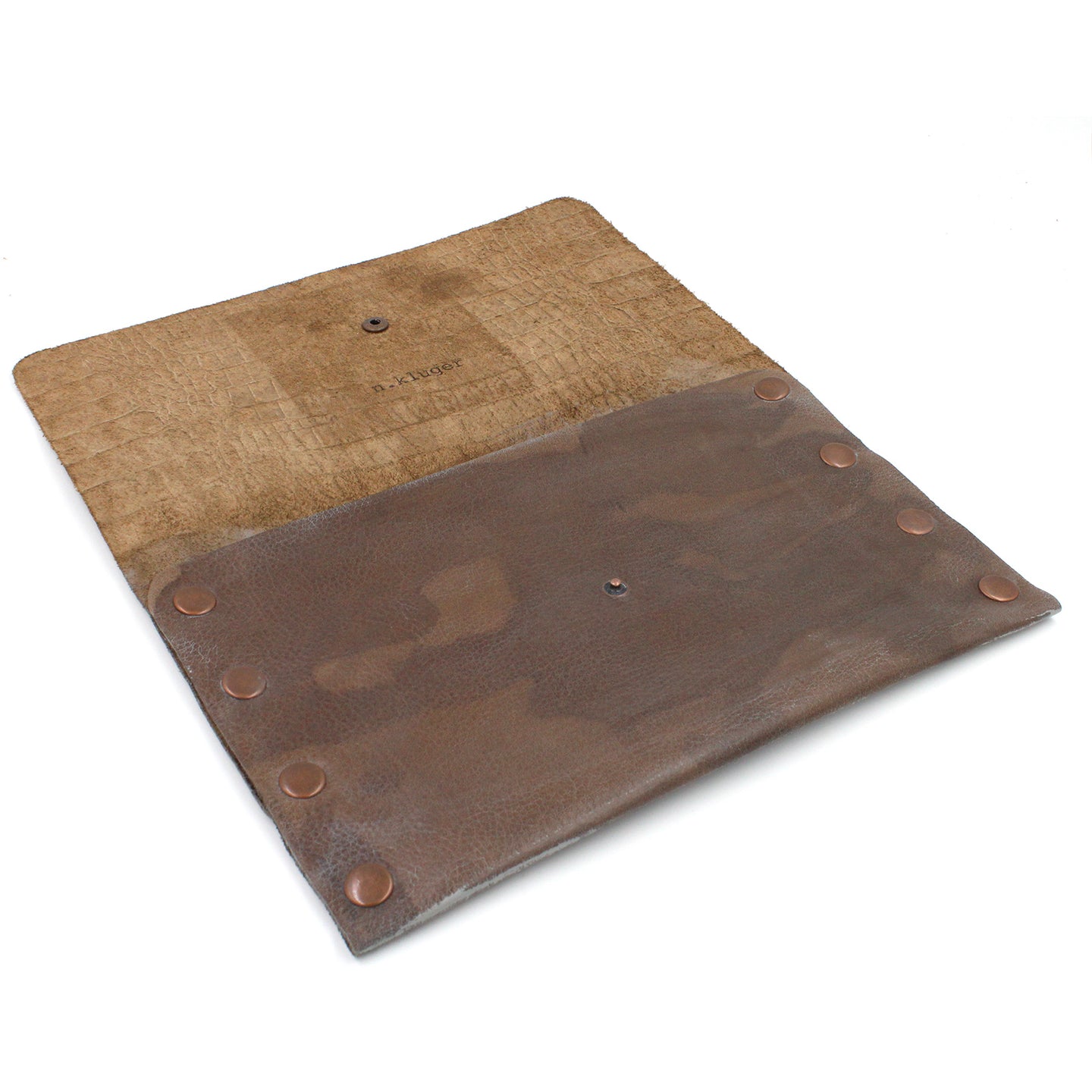 Antiqued Handmade Textured Two-Tone Leather Clutch