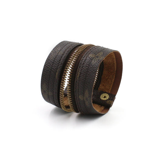 Repurposed Open Louis Vuitton Leather Zipper Bracelet