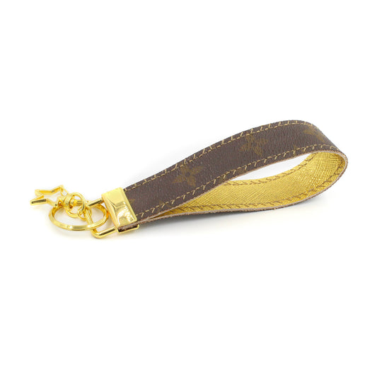 Upcycled Louis Vuitton Leather Key Chain - Metallic Gold