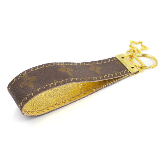 Upcycled Louis Vuitton Leather Key Chain - Metallic Gold
