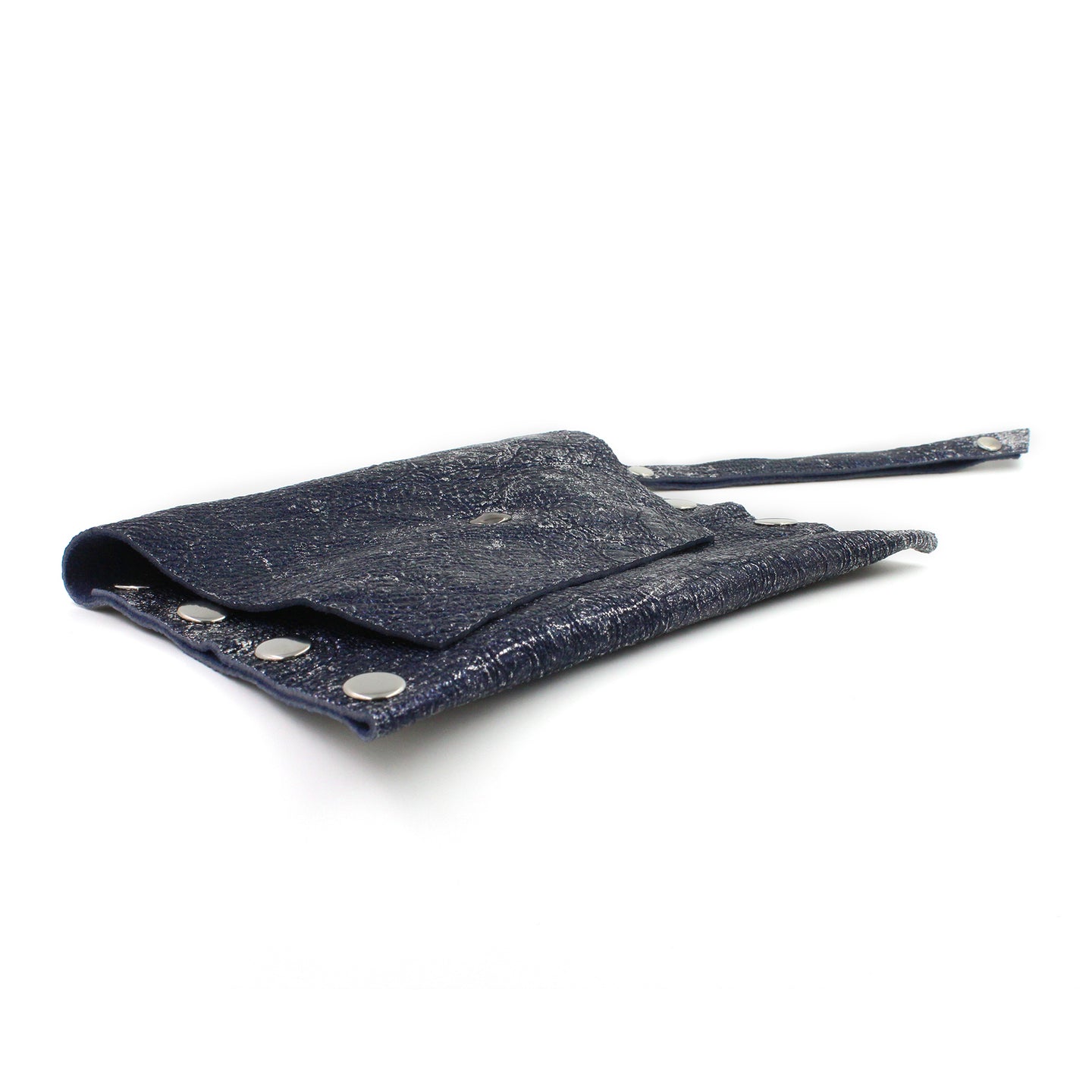Midnight Blue & Silver Foil Leather Clutch Wristlet