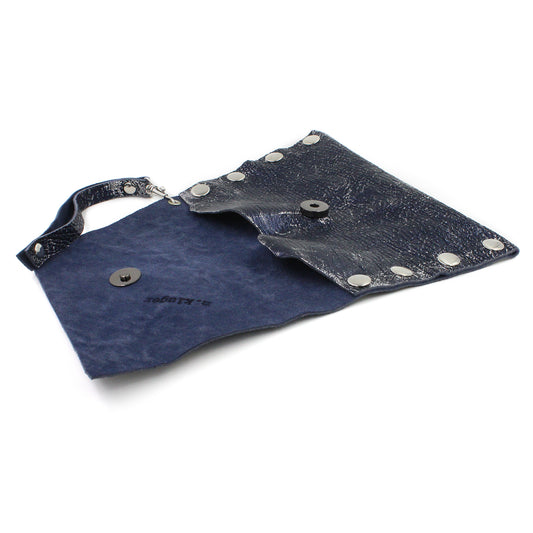 Midnight Blue & Silver Foil Leather Clutch Wristlet