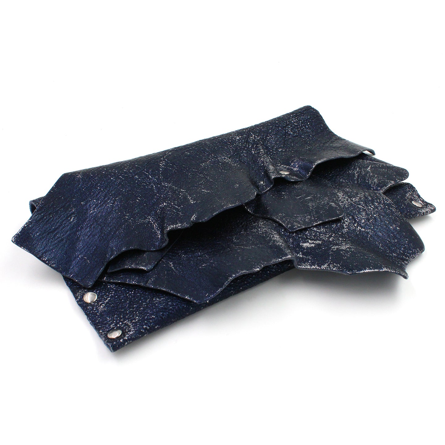 Midnight Blue & Silver Foil Leather Layered Clutch