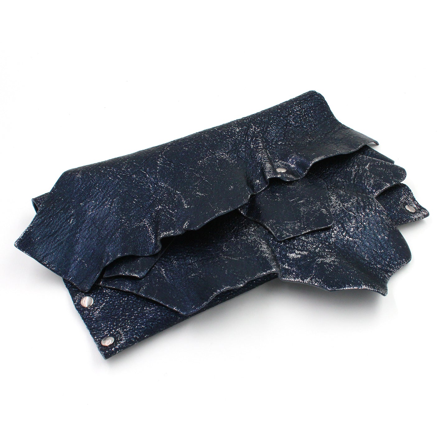 Midnight Blue & Silver Foil Leather Layered Clutch