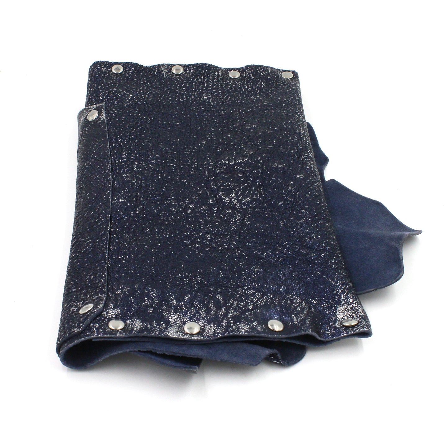 Midnight Blue & Silver Foil Leather Layered Clutch