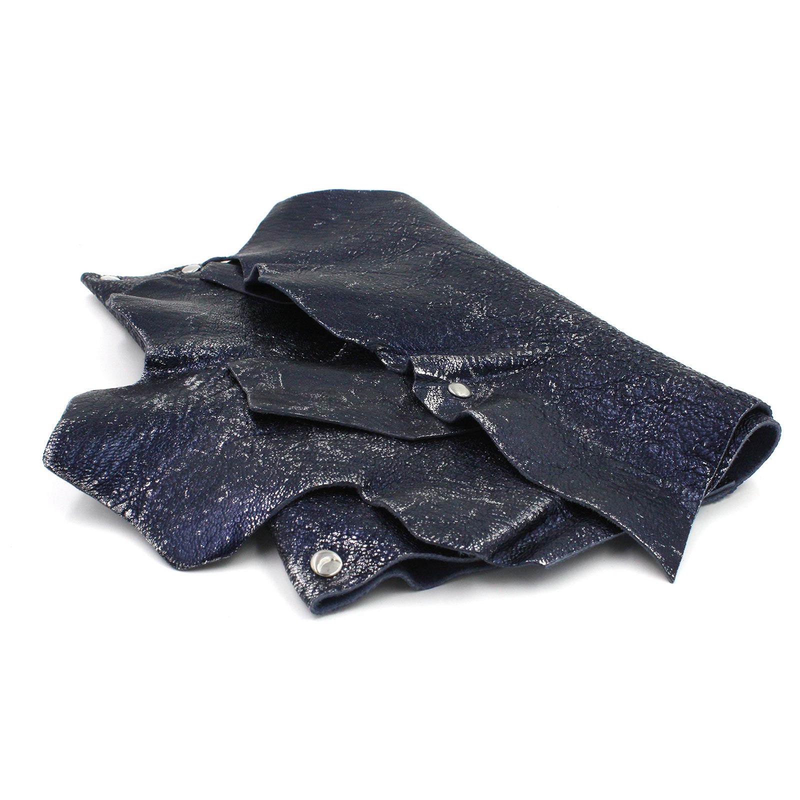 Midnight Blue & Silver Foil Leather Layered Clutch