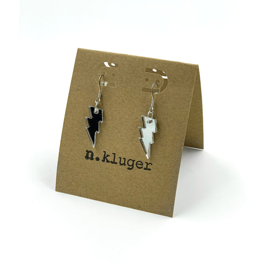 Mini Silver Mirrored Lightning Bolt Acrylic Drop Earrings