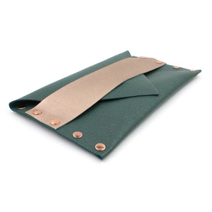 Metallic Teal Leather Envelope Clutch with Rose Gold Strap