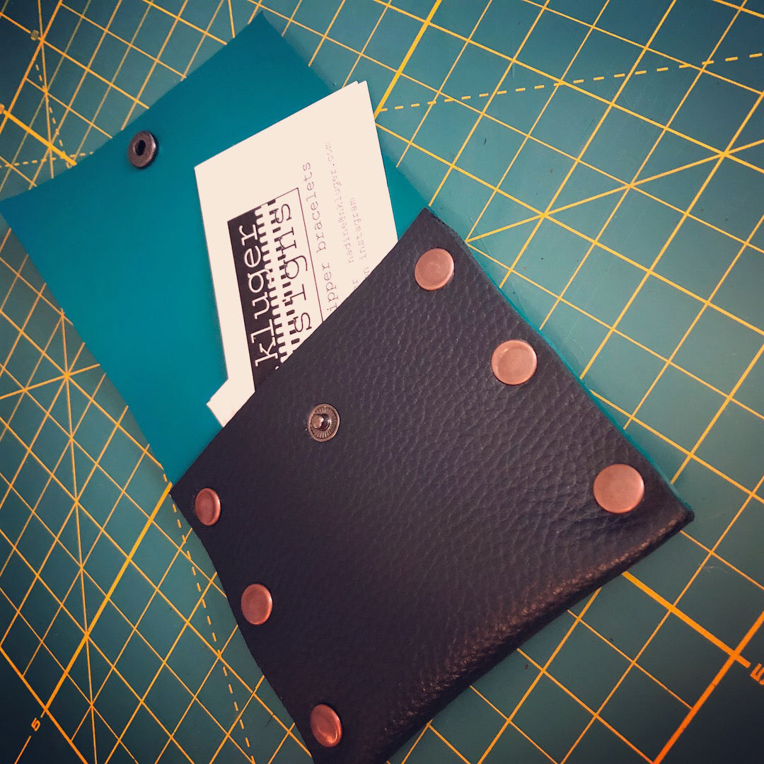 Navy & Turquoise Leather Business Card Case - N.Kluger Designs Card Case