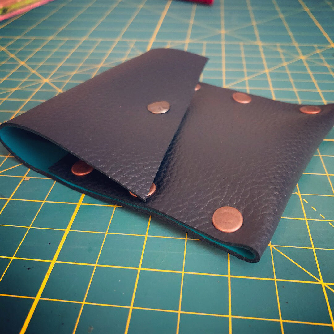 Navy & Turquoise Leather Business Card Case - N.Kluger Designs Card Case