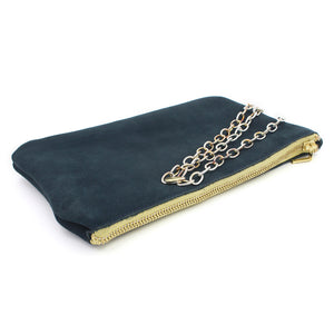 Navy Leather Chain Clutch