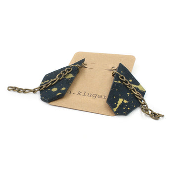 Abstract Navy & Gold Splatter Leather Dangle Earrings