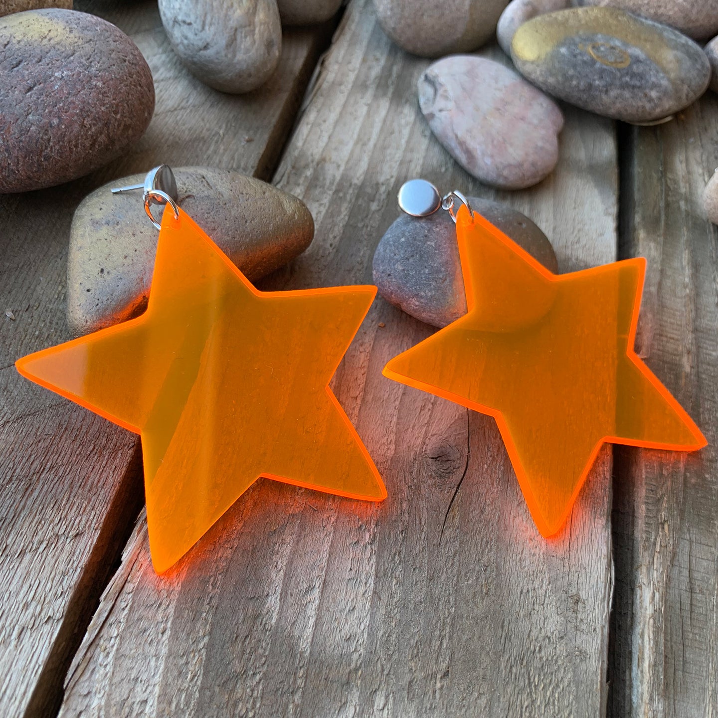 Orange Translucent Acrylic Dangling Star Earrings
