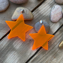 Orange Translucent Acrylic Dangling Star Earrings