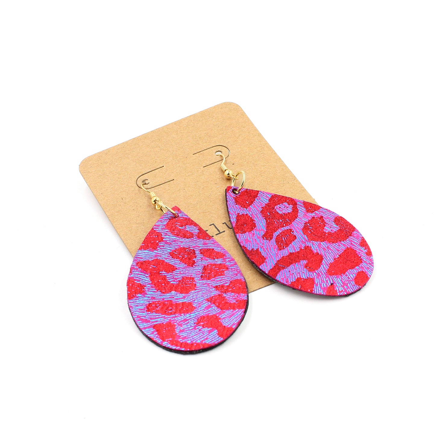 Metallic Leopard Leather Drop Earrings - N.Kluger Designs Earrings