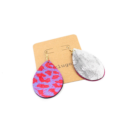 Metallic Leopard Leather Drop Earrings - N.Kluger Designs Earrings