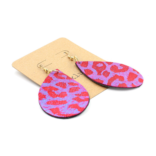 Metallic Leopard Leather Drop Earrings - N.Kluger Designs Earrings