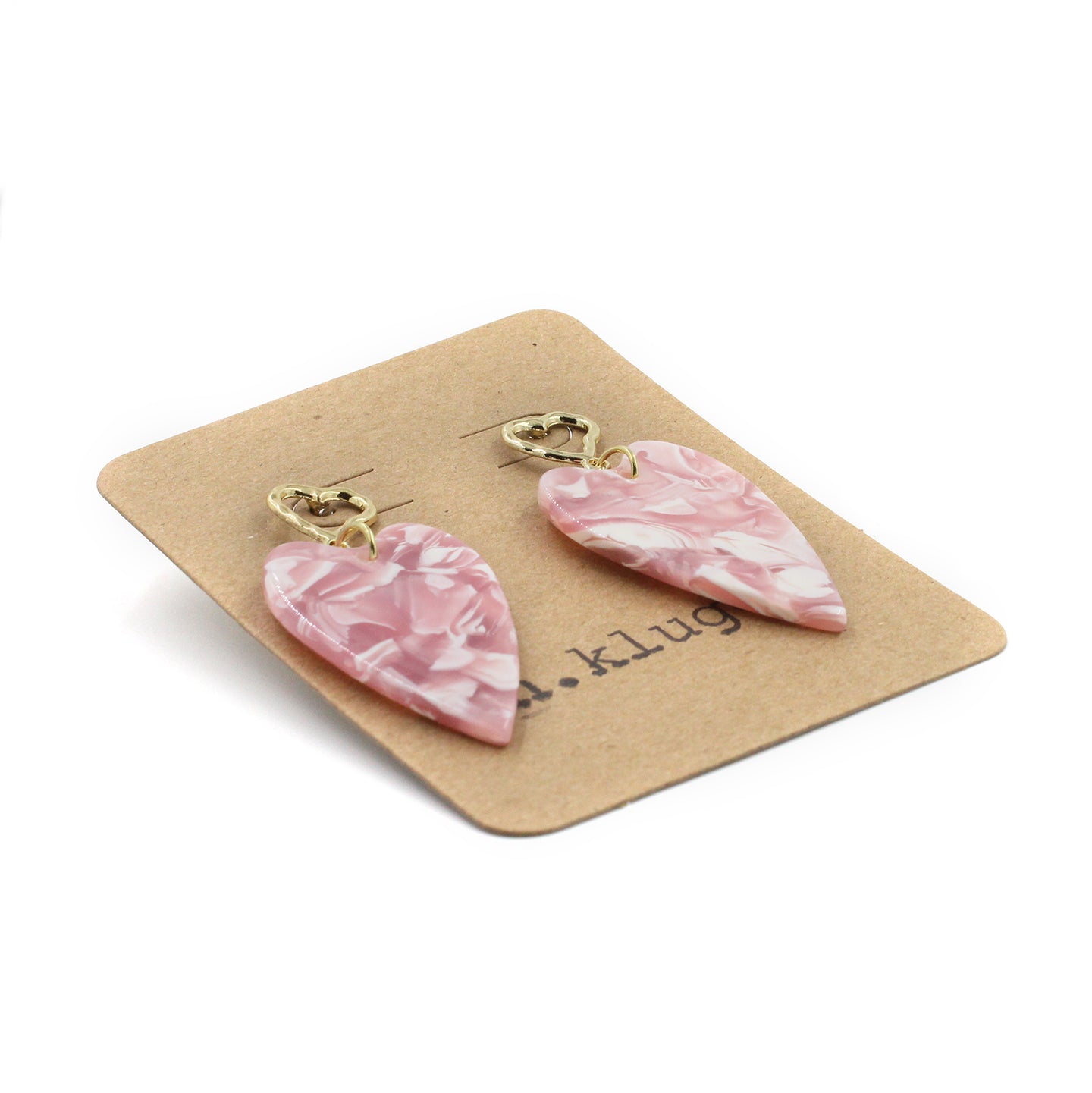 Pink Hearts on Hearts Acrylic Drop Earrings