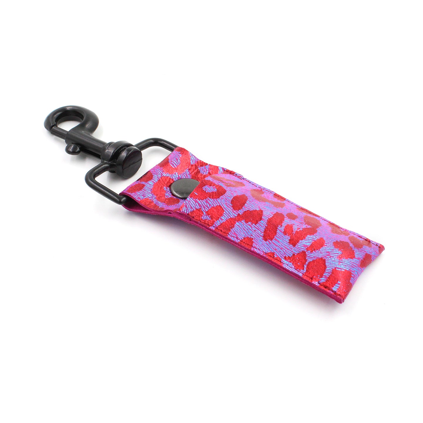 Handmade Metallic Pink Leopard Genuine Leather Lip Balm Holder