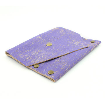Painted Purple Leather Card Case / Mini Wallet