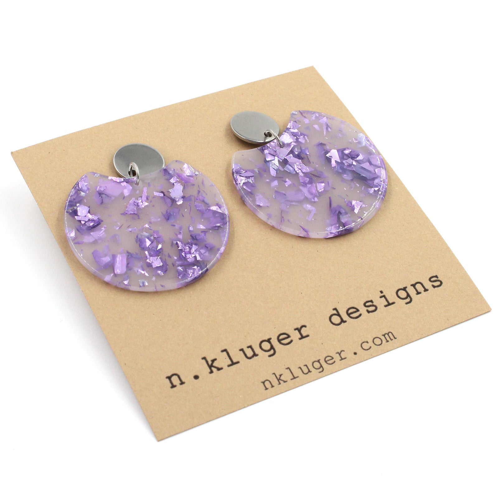 Purple Confetti Circle Cutout Acrylic Drop Earrings