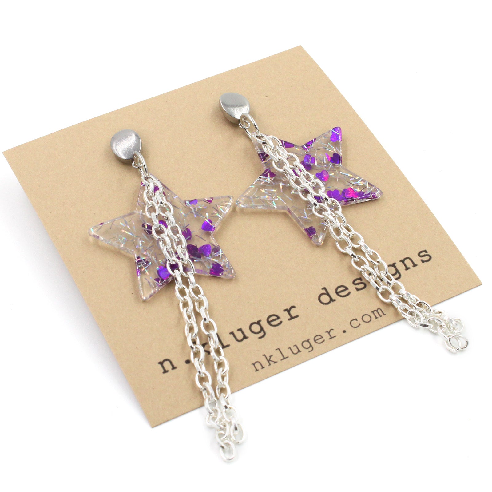 Purple Confetti Stars Acrylic Drop Earrings