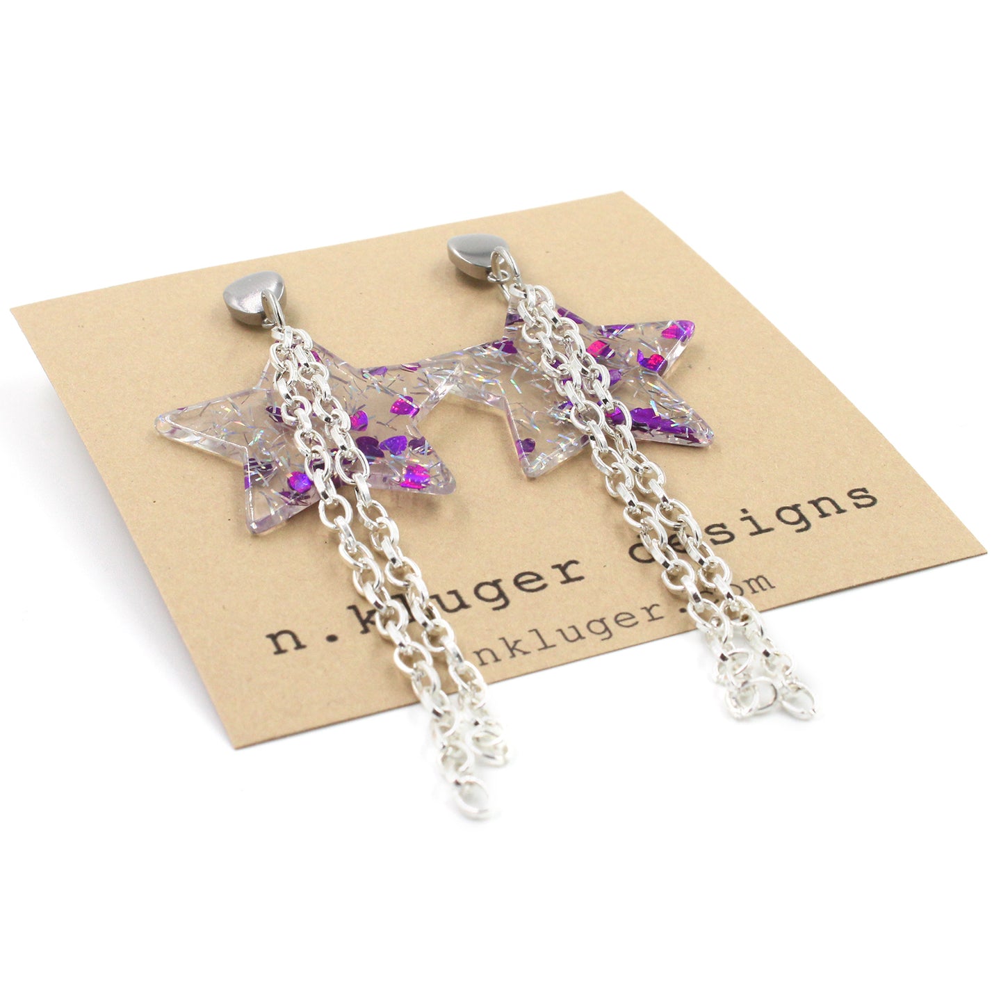 Purple Confetti Stars Acrylic Drop Earrings