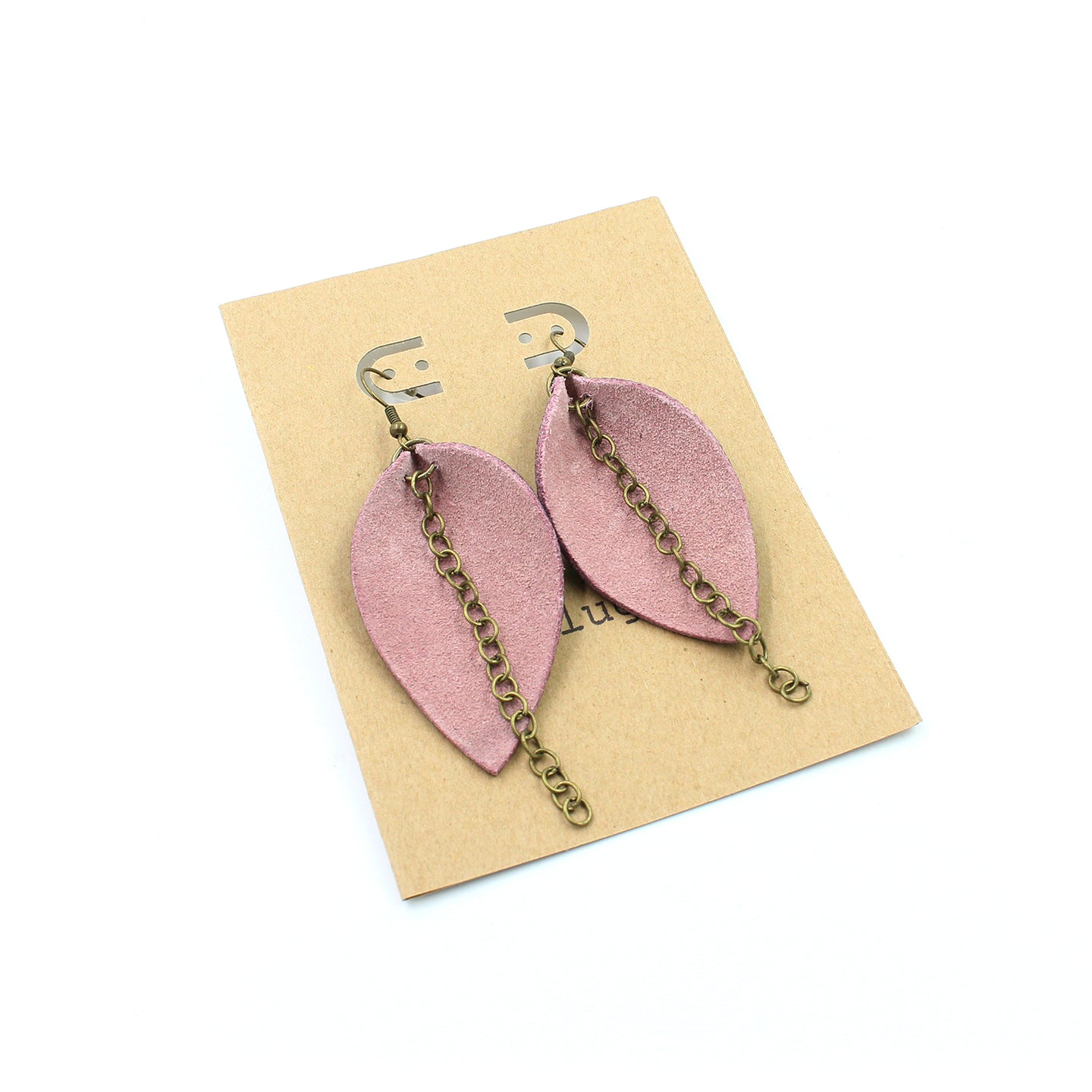 Inspired Pink Suede Drop Earrings with Brown Pebbled Backside - N.Kluger Designs Earrings