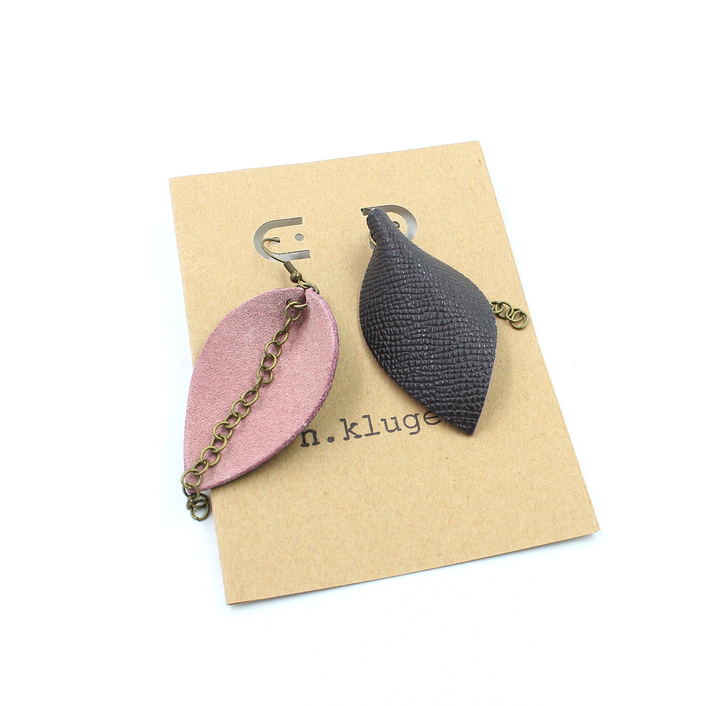 Inspired Pink Suede Drop Earrings with Brown Pebbled Backside - N.Kluger Designs Earrings