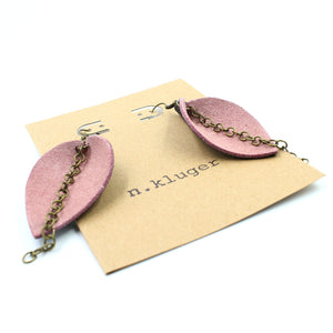 Inspired Pink Suede Drop Earrings with Brown Pebbled Backside - N.Kluger Designs Earrings