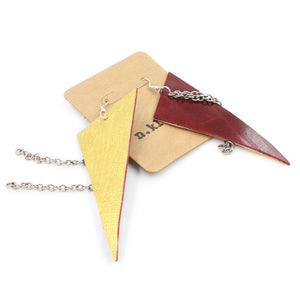 Punk Rock Red & Gold Leather Dangle Earrings - N.Kluger Designs Earrings