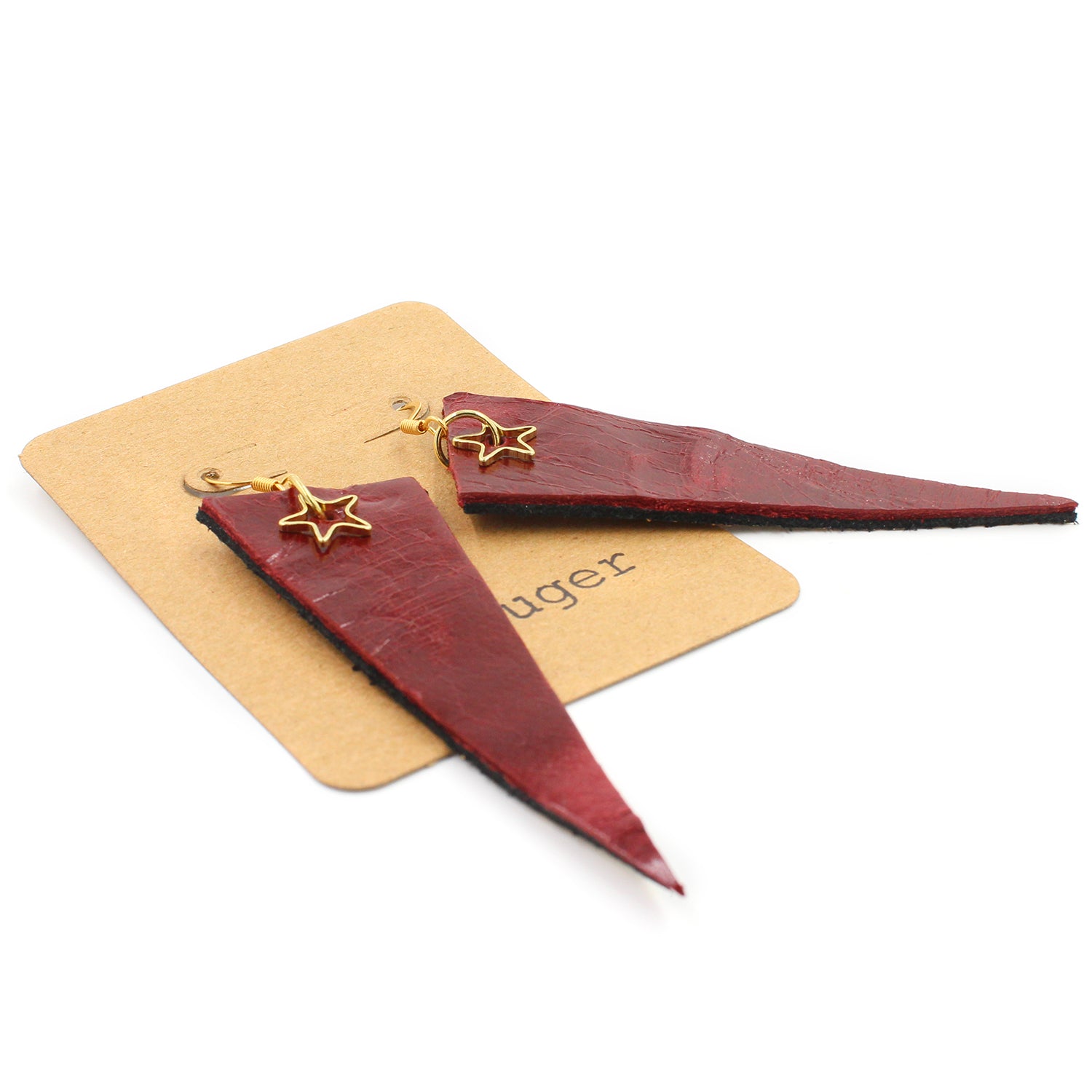 Red & Gold Leather Dangle Superstar Earrings