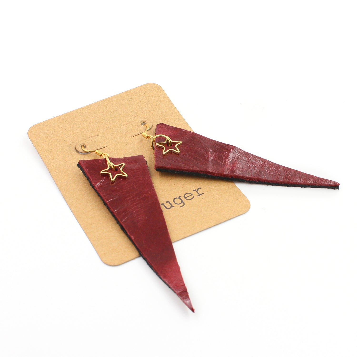 Red & Gold Leather Dangle Superstar Earrings
