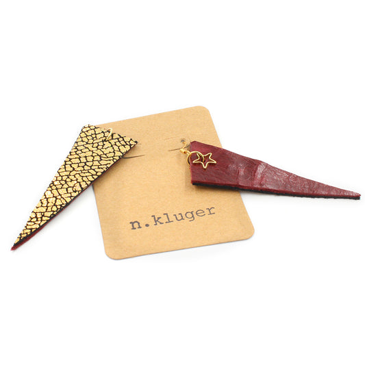 Red & Gold Leather Dangle Superstar Earrings - N.Kluger Designs Earrings