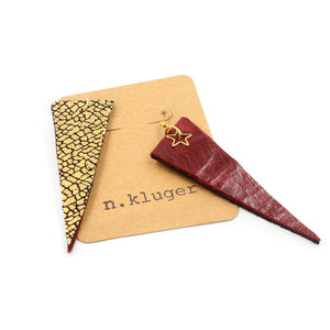 Red & Gold Leather Dangle Superstar Earrings - N.Kluger Designs Earrings