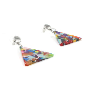 Rainbow Confetti Triangle Acrylic Drop Earrings