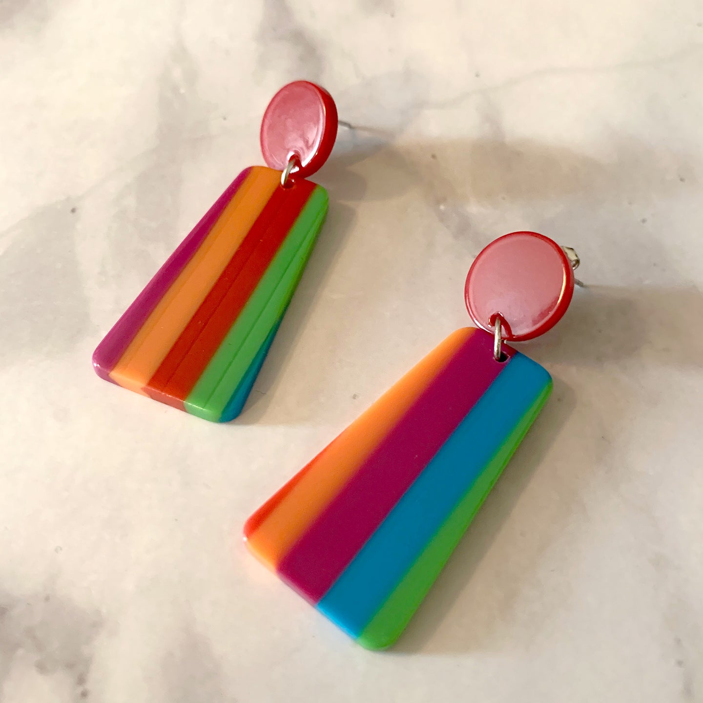 Rainbow Striped Acrylic Dangle Earrings