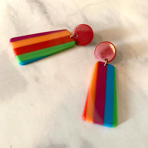 Rainbow Striped Acrylic Dangle Earrings