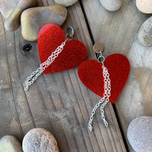 Red Glitter Heart Acrylic Dangling Earrings
