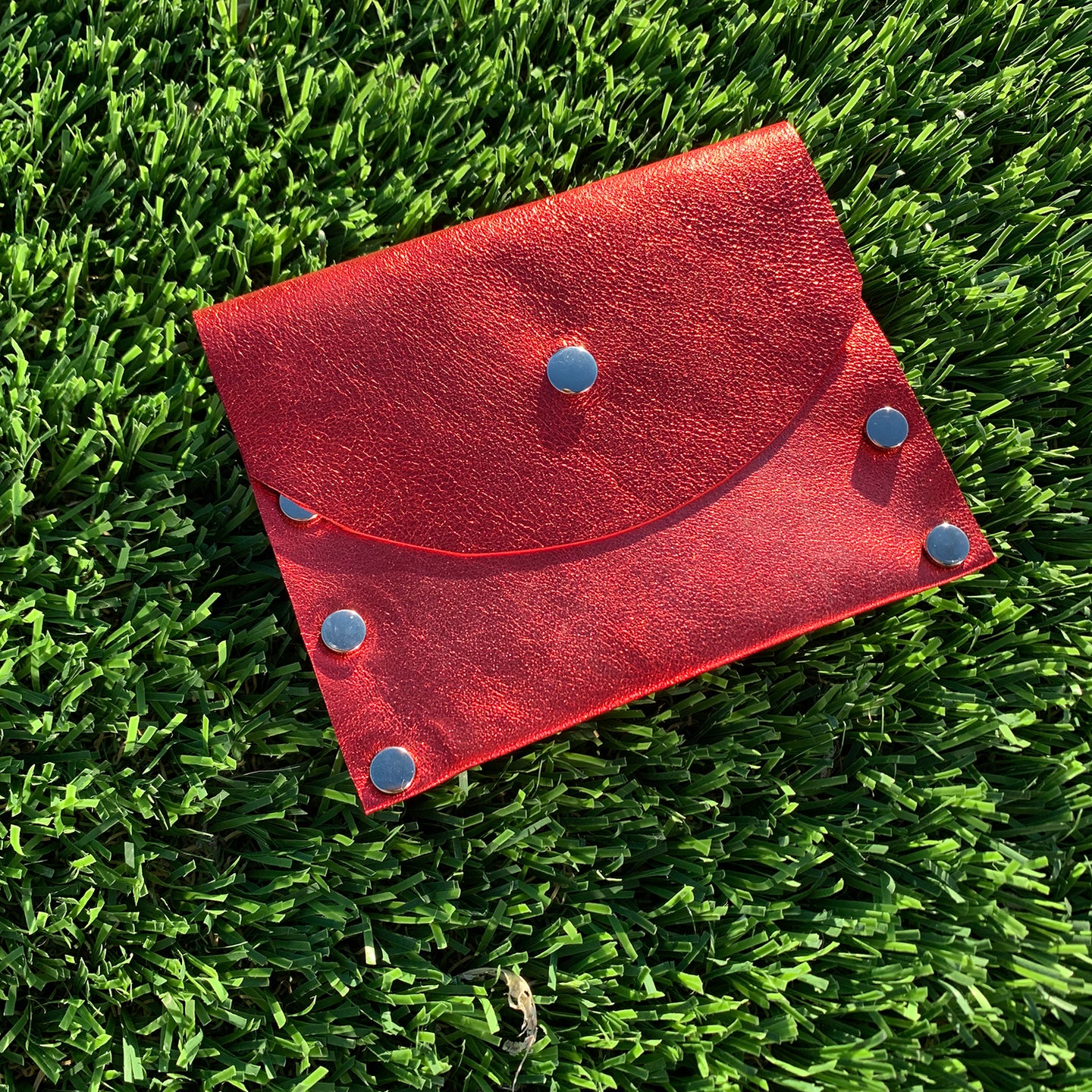 Shimmering Red Leather Card Case / Mini Wallet